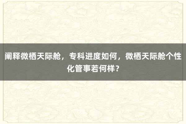 阐释微栖天际舱，专科进度如何，微栖天际舱个性化管事若何样？