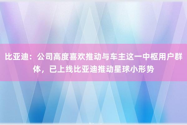 比亚迪：公司高度喜欢推动与车主这一中枢用户群体，已上线比亚迪推动星球小形势