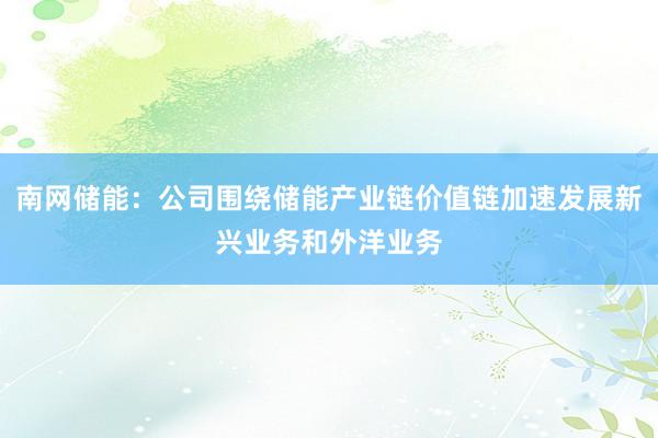 南网储能：公司围绕储能产业链价值链加速发展新兴业务和外洋业务