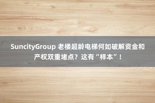 SuncityGroup 老楼超龄电梯何如破解资金和产权双重堵点？这有“样本”！