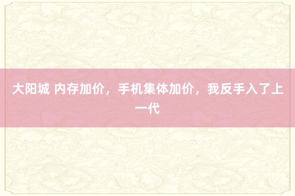 大阳城 内存加价，手机集体加价，我反手入了上一代