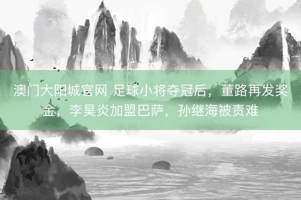 澳门大阳城官网 足球小将夺冠后，董路再发奖金，李昊炎加盟巴萨，孙继海被责难
